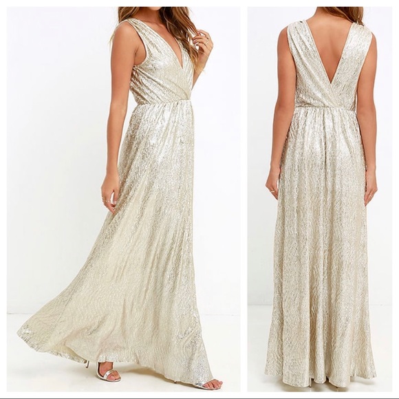 Lulus Dresses & Skirts - SOLD-Lulu’s Metallic Champagne Maxi Dress